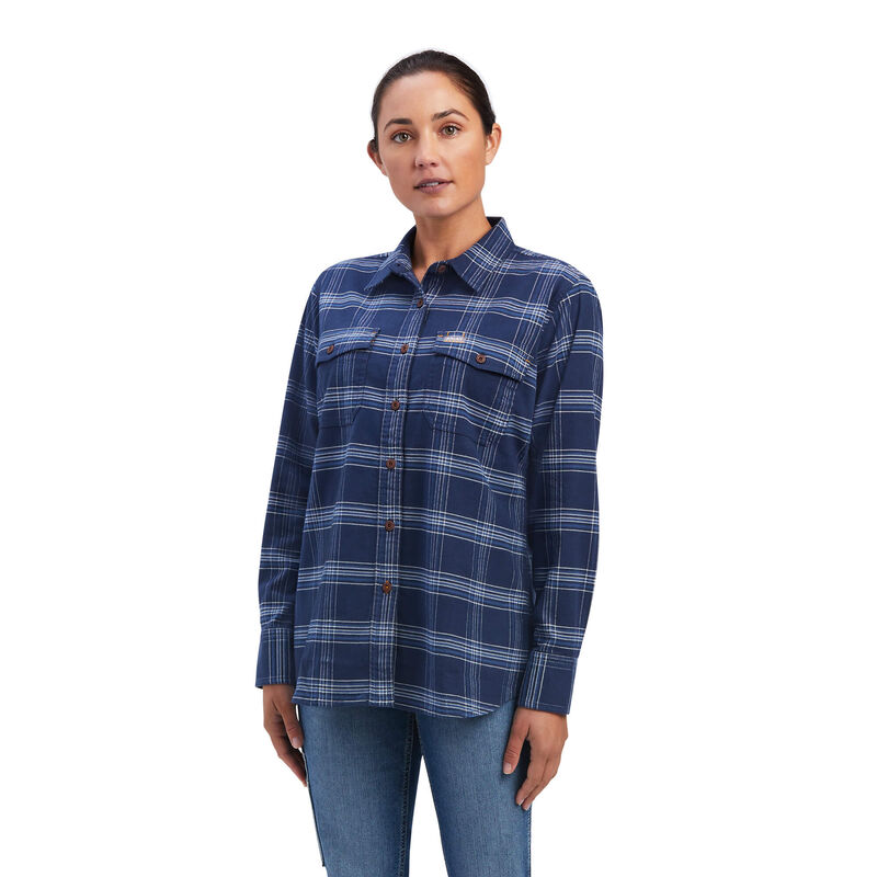 Ariat Rebar Flannel Durastretch Work - Naisten Laivastonsininen Puserot ( IWUELC-419 )